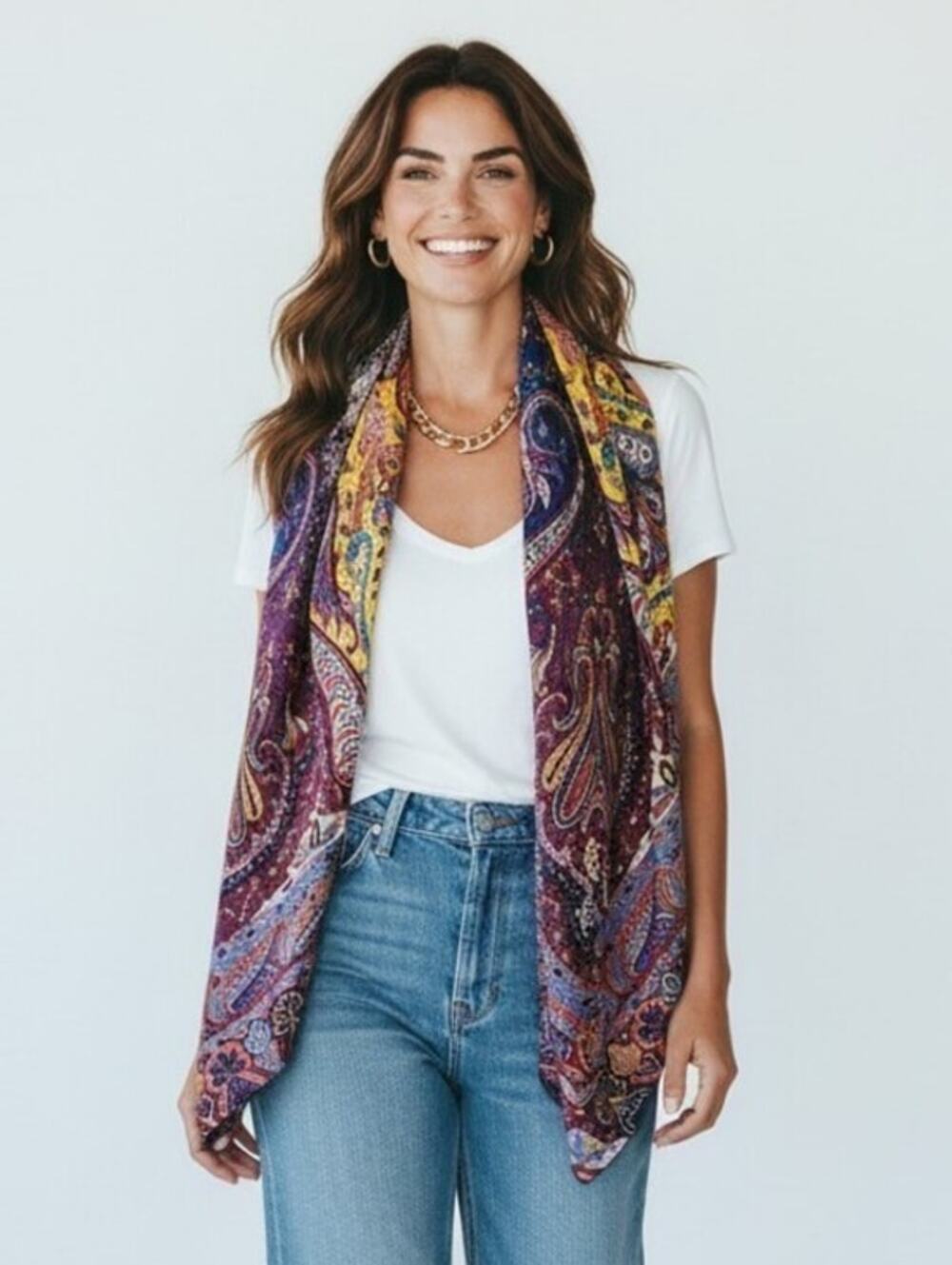 Huge Vietri Milano CASHMERE Scarf Long Wrap 49x52 Colorful Paisely Mediterranean